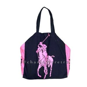 Y2K vtg Ralph Lauren • Colorblock Canvas Tote • Pink Jockey